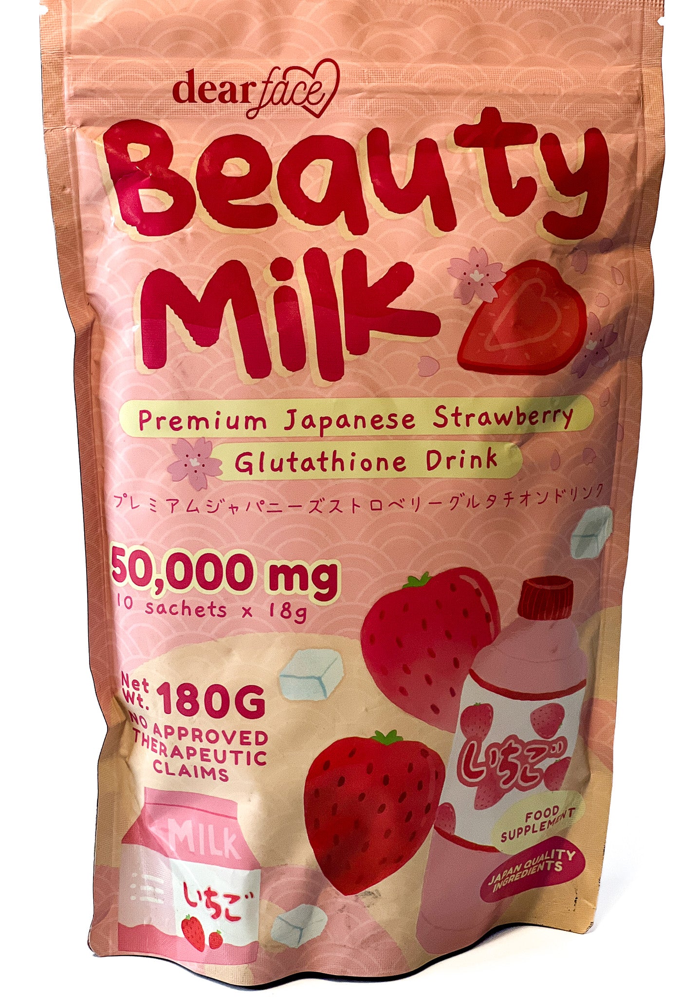 Dear Face - Beauty Milk Strawberry Collagen Drink (10 sachets x 18g)